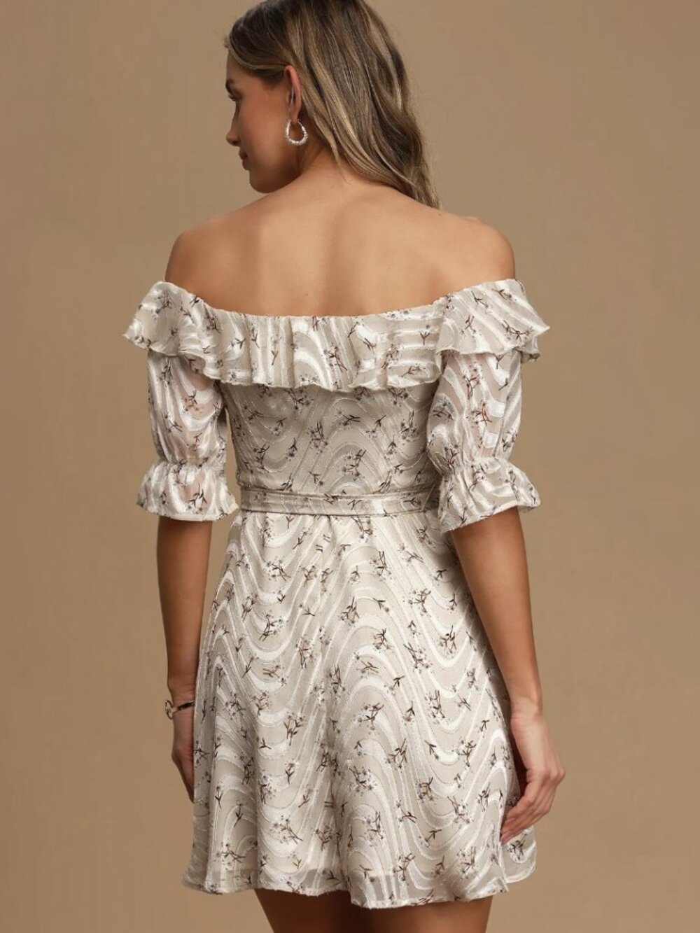 NWT Lulus Sunny Meadows Cream Floral Print Ruffled Mini Dress (size S) - Picture 4 of 9